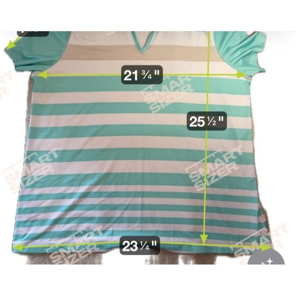 Coral Bay Polo Shirt Golf PXL Womens Striped Turquoise Beige White Short Sleeve - Picture 6 of 6